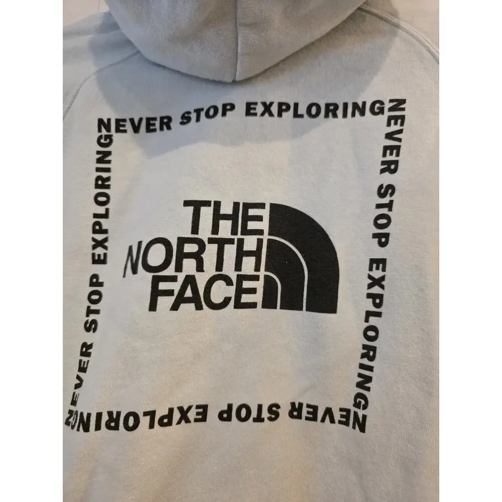 The North Face Women's Medium Hoodie Light Blue Pullover Sweatshirt Logo Graphic